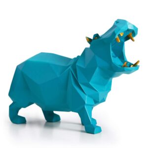 HAUCOZE Hippo Statue Sculpture Modern Decor Home Gifts Animal Figurine Table Centerpiece Crafts Polyresin Arts Blue 7.1inch