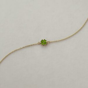 14k Solid Gold Green Clover Bracelet | 14k Yellow Gold Four Leaf Clover Bracelets for Women | Dainty Gold Luck Bracelets | Women's 14k Gold Jewelry | Gift for Christmas, Adjustable 6" to 7"