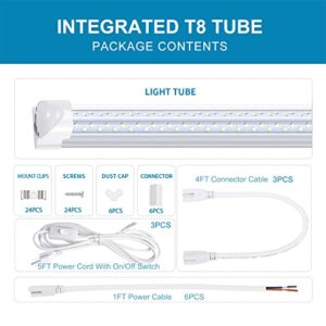 LIGHEART LED Light Fixture,120W 8FT Linkable Shop Light, T8, V-Shaped, Integrate 8 foot Light Tube,14400LM,Clear Lens 6000K, Plug and Play,Fluorescent Lamp Replacements(6-Pack)