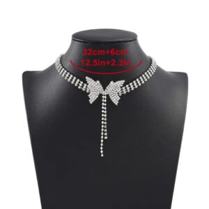 ELABEST Rhinestone Bowknot Butterfly Star Necklace Sparkly Tassel Choker Crystal Tennis Chain Nightclub Party Jewelry for Women (Butterfly tassel)