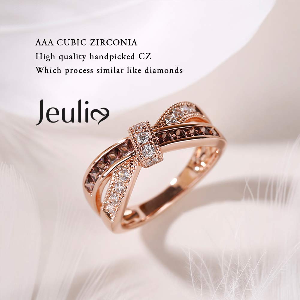 Jeulia Crossover Sterling Silver Women's Band Fashion Anniversary Promise Engagement Ring for Women with Gift Jewelry Box