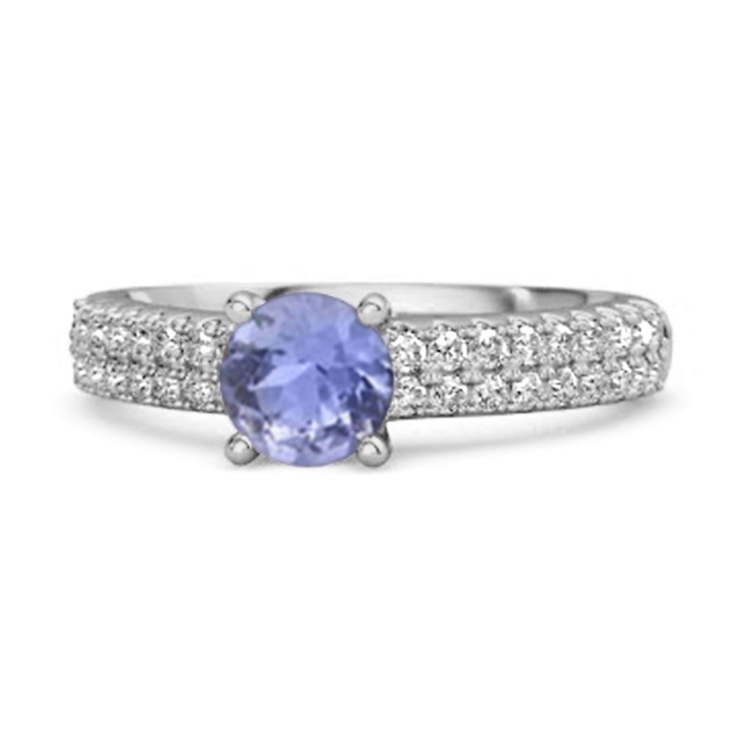 Shine Jewel Dual Band 0.10 Ctw Tanzanite Gemstone 925 Sterling Silver Stacking Ring (6.5)