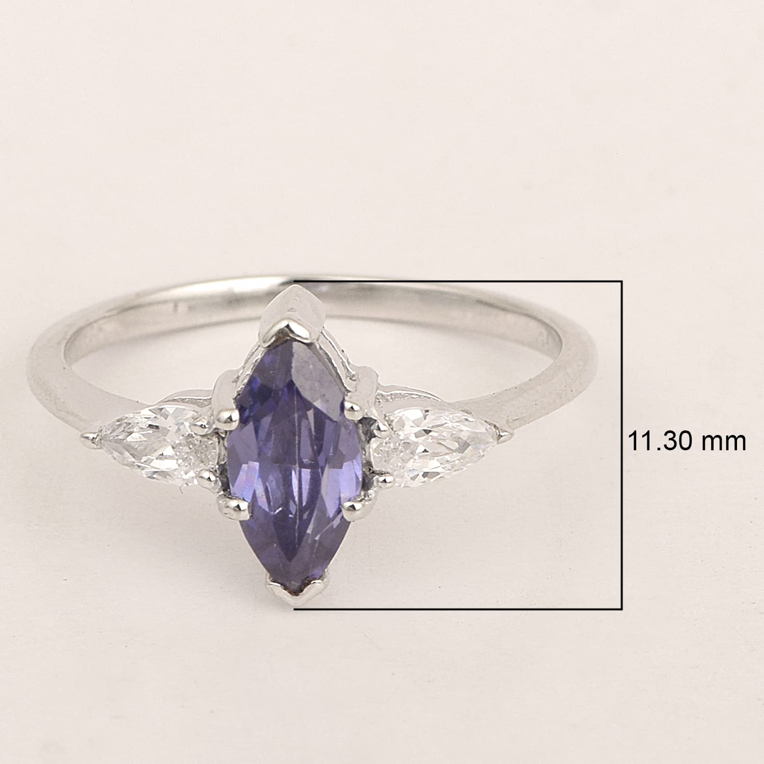 Shine Jewel Solitaire 0.25 Ctw Marquise Cut Tanzanite Gemstone 925 Sterling Silver Ring (8.5)