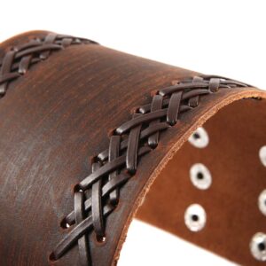 HZMAN Leather Bracelet for Men Punk Brown Wide Genuine Leather Wrap Cuff Bangle Bracelet Adjustable Wristband