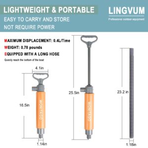 LINGVUM Bilge Pump for Kayak Canoe and Boat - 17 Inch Manual Portable Kayak Hand Water Pumps with Reversible Hose Orange