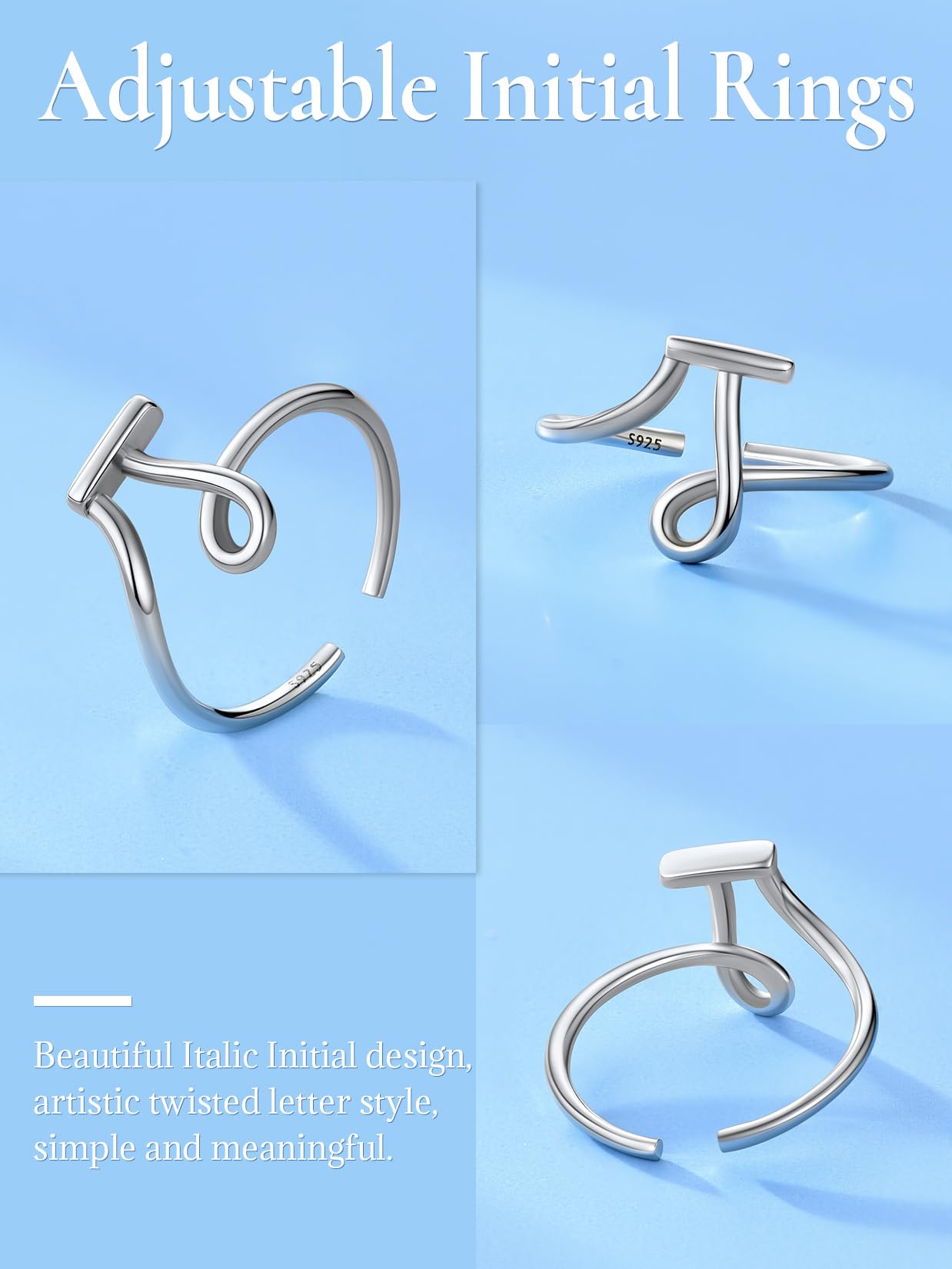 SILVERCUTE Initial J Ring Stacking Alphabet Monogram Jewelry 925 Sterling Silver Letter Ring for Women