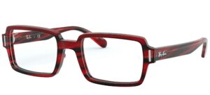 ray-ban rx5473 benji rectangular prescription eyeglass frames, striped red/demo lens, 50 mm