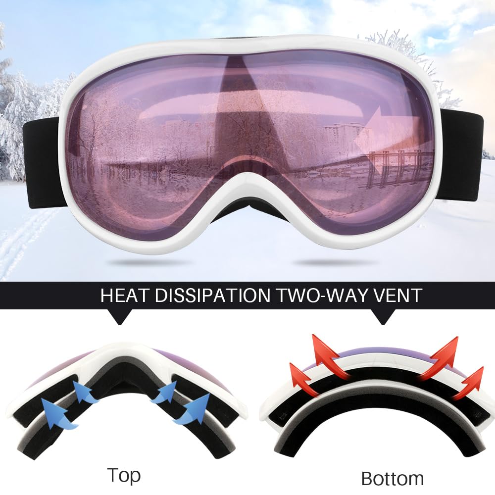 GGBuy Ski Goggles OTG Design Snowboard Goggles UV400 Protect Eyewear Overall Lenses Anti-Fog Windproof Outdoor Snow Sport Glasses