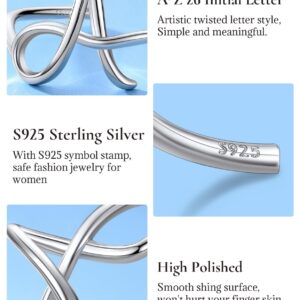 SILVERCUTE Cute Silver Initial Ring Open Adjustable Women Stackable Rings|925 Sterling Silver A-Z 26 Letters Initial Name Rings for Women(Alpahbet A)