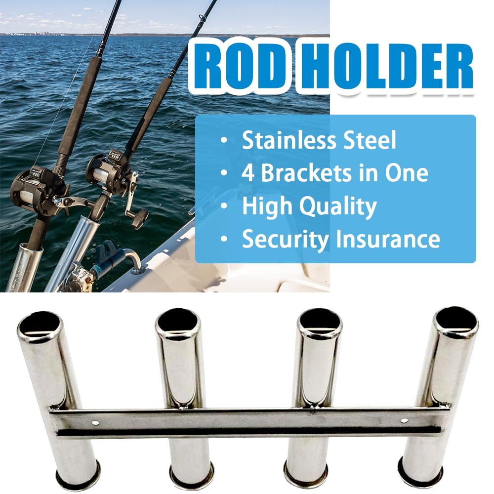 Stainless Steel Boat Fishing Rod Holder 4 Tubes Linkded Fishing Rod Rack Wall-Mounted Fishing Pod Racks for Marine Yacht Kayak Camper RV