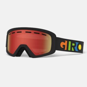 giro rev youth snow goggles - party blocks strap with amber scarlet lens (2021)