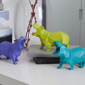 HAUCOZE Hippo Statue Sculpture Modern Decor Home Gifts Animal Figurine Table Centerpiece Crafts Polyresin Arts Blue 7.1inch