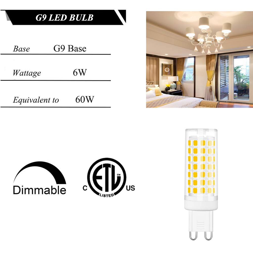 SumVibe G9 LED Bulb, 6W G9 LED Bulb Dimmable, G9 Halogen Bulb 60 Watt Equivalent, Daylight White 6000K G9 Bulb 550 Lumen,12-Pack