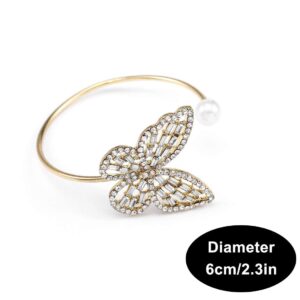 ELABEST Glitter Crystal Bracelet Rhinestone Bracelet Gold Dainty Hollow Bangle Wedding Bridal Bridesmaid Bracelet Jewelry for Women (White Butterfly)