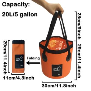 Sunglow Collapsible Bucket, 5 Gallons Multifunctional Portable Collapsible Fishing Bucket -Wash Basin Folding Bucket -Water Container for Fishing-Camping-Gardening (20L/5gallon(Orange))