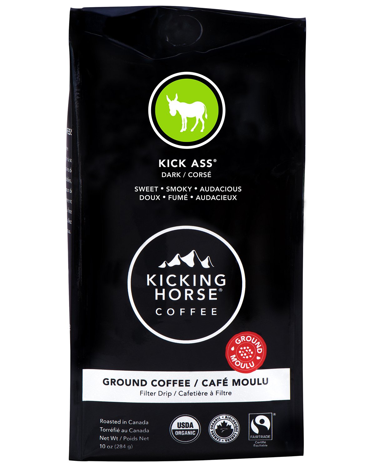 Kicking Horse Coffee, Kick Ass, Dark Roast, Whole Bean, Certified Organic, Fairtrade, Kosher Coffee, 2.2 lb, 35.2 Ounce & Kick Ass, Dark Roast, Ground, 10 oz - Certified Organic, Fairtrade