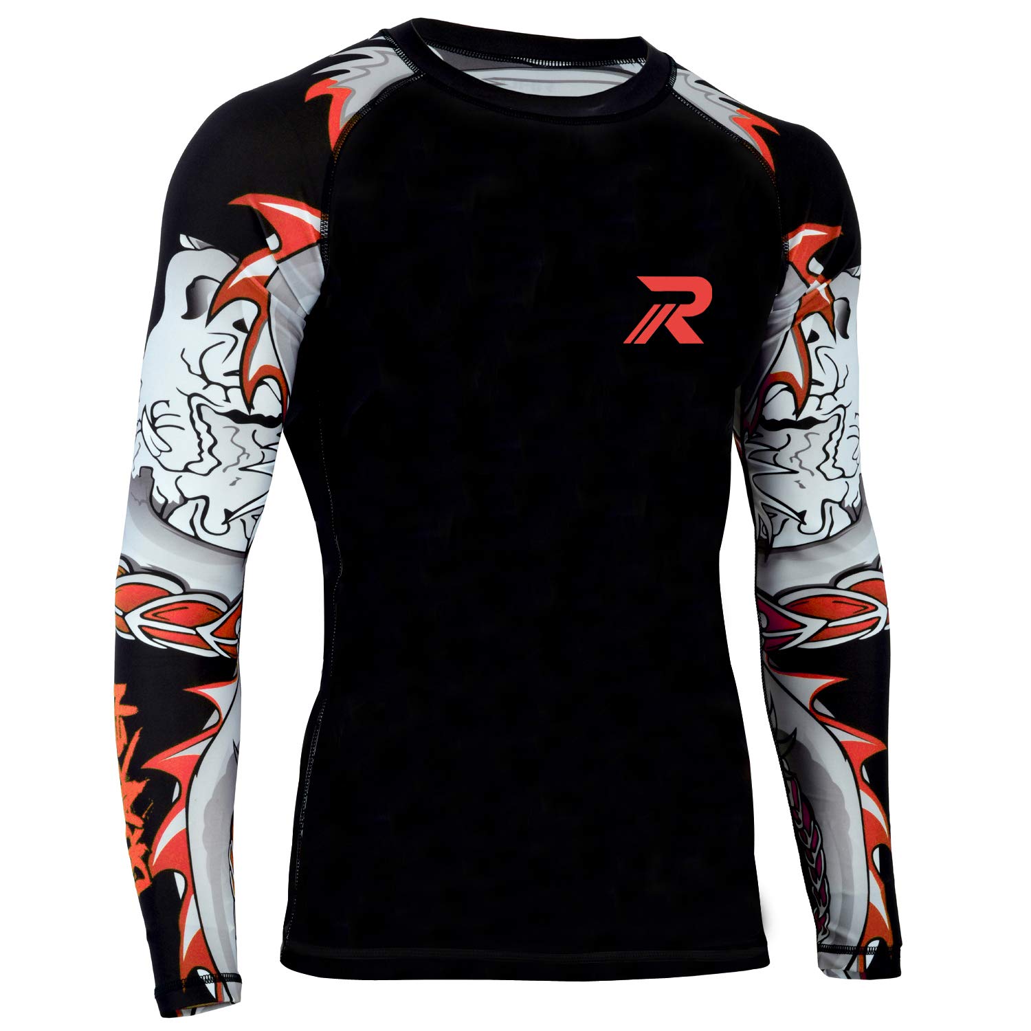 ROAR Rash Guard Short Sleeve MMA Grappling Jiu Jitsu Training Gear Fight Shirts (X-Large, Darken/Red Sleeve)