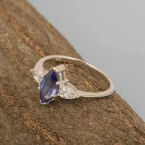 Shine Jewel Solitaire 0.25 Ctw Marquise Cut Tanzanite Gemstone 925 Sterling Silver Ring (8.5)