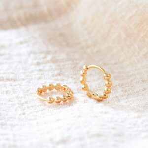 Fettero Women Gold Huggie Hoop Earrings 14K Gold Plated Small Hoop Earrings Beaded Hoop Earrings for Everyday Wear Tiny Boho Beach Slepper Earrings Simple Delicate Handmade Hypoallergenic Jewelry Gift