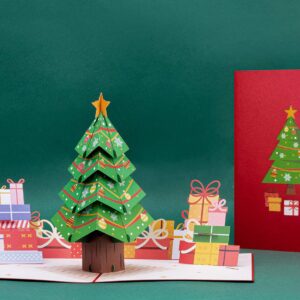 Paper Love Christmas Tree Pop Up Christmas Card, 3D Christmas Greeting Cards, For Christmas or Holidays - 5" x 7" Cover - Includes Envelope and Note Tag