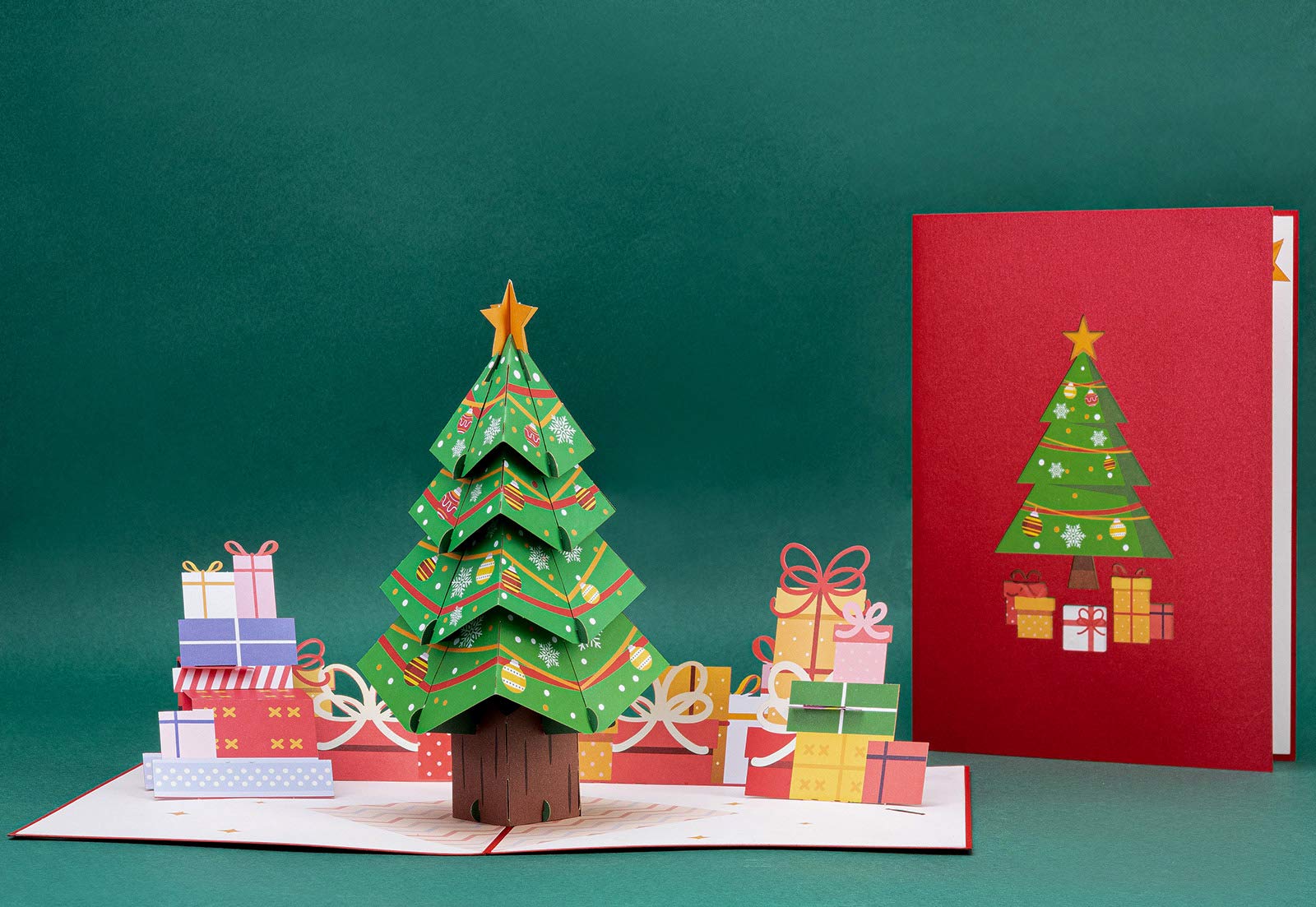 Paper Love Christmas Tree Pop Up Christmas Card, 3D Christmas Greeting Cards, For Christmas or Holidays - 5" x 7" Cover - Includes Envelope and Note Tag