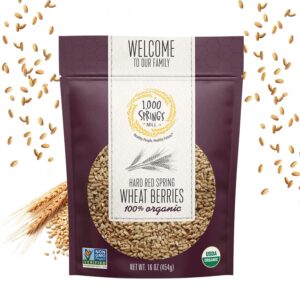 1000 SPRINGS MILL - Organic Hard Red Spring Wheat Berries - Used for Organic Flours, Cereals, Salads, and Whole Wheat Breads - Organic Sprouting Seeds - Bulk Dried Grain - Resealable Bag - 16oz (Pack of 1)