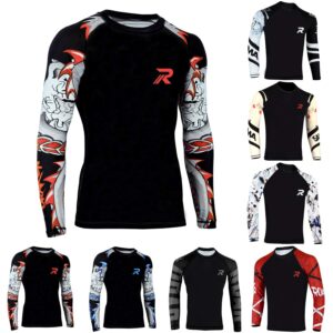 ROAR Rash Guard Short Sleeve MMA Grappling Jiu Jitsu Training Gear Fight Shirts (X-Large, Darken/Red Sleeve)