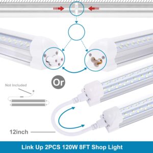 SOMLIGHT 8FT Led Shop Lights,Linkable LED Tube Light Fixture, 120W 14400LM 4 Rows LED, V Shape, Fluorescent Tubes Lights Replacements for Garage Warehouse, Plug and Play,(12-Pack)