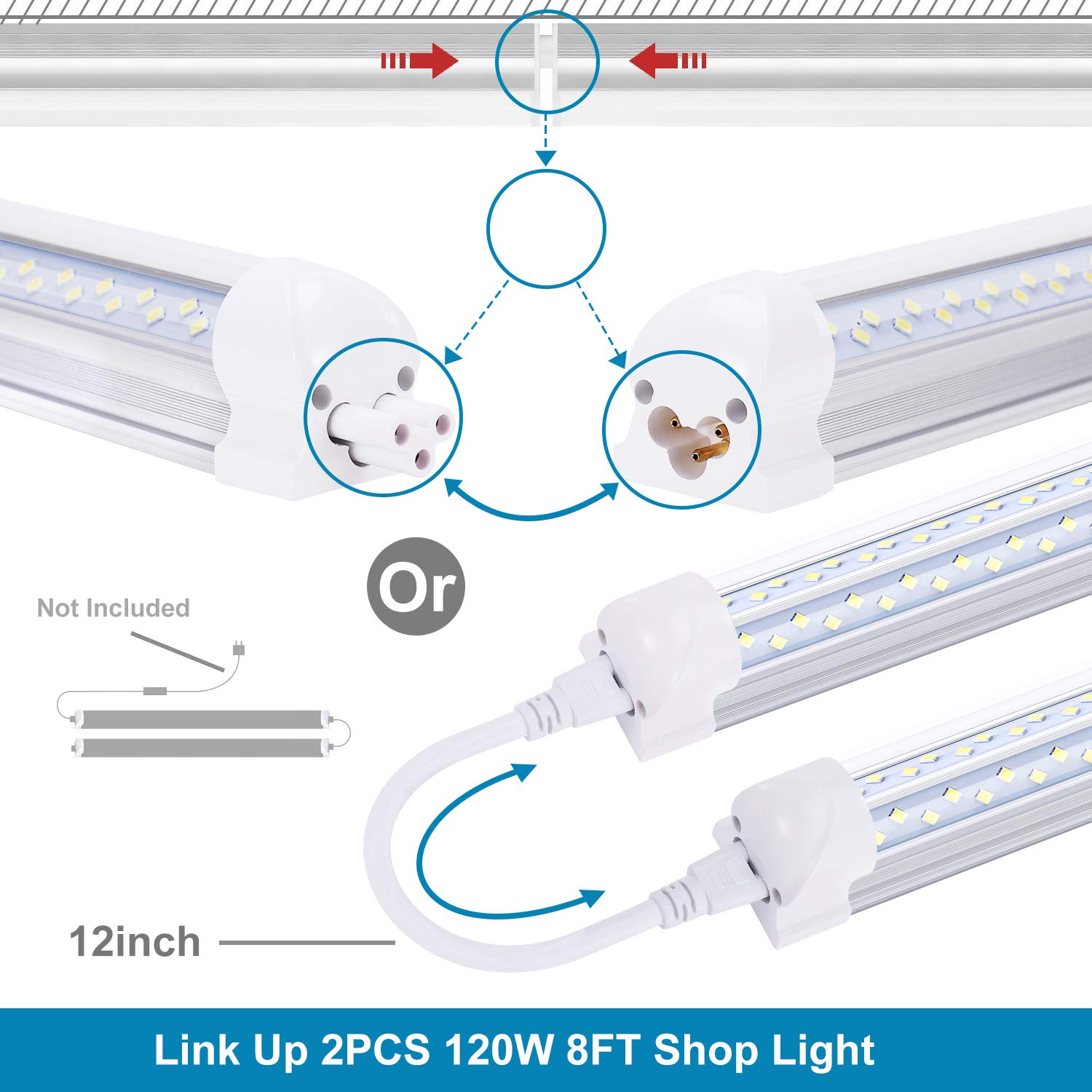 SOMLIGHT 8FT Led Shop Lights,Linkable LED Tube Light Fixture, 120W 14400LM 4 Rows LED, V Shape, Fluorescent Tubes Lights Replacements for Garage Warehouse, Plug and Play,(12-Pack)