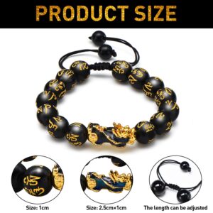 2 Pieces Feng Shui Bead Bracelet Black Amulet Wealth Bracelet with Color Change Pi Xiu Adjustable Braided Rope for Attracting Wealth and Good Luck