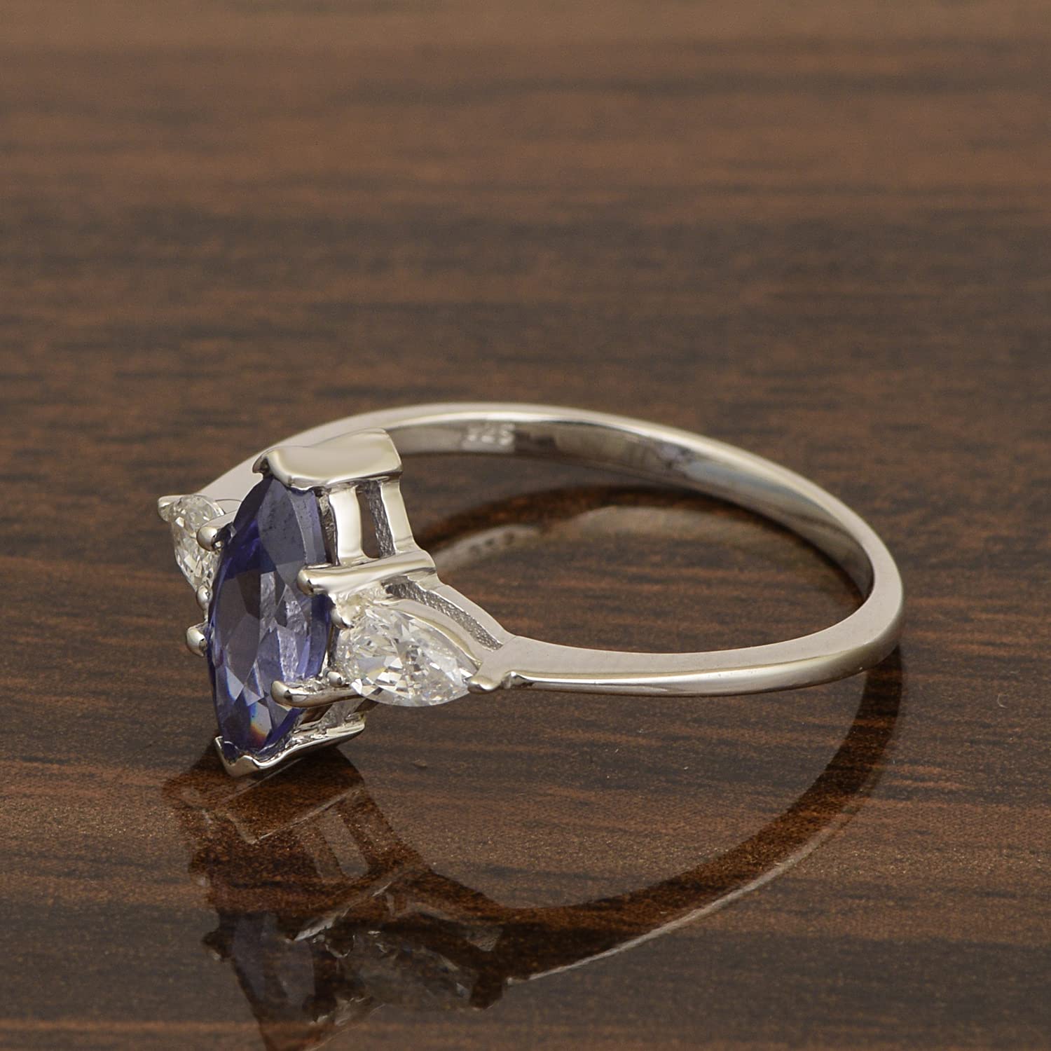 Shine Jewel Solitaire 0.25 Ctw Marquise Cut Tanzanite Gemstone 925 Sterling Silver Ring (8.5)