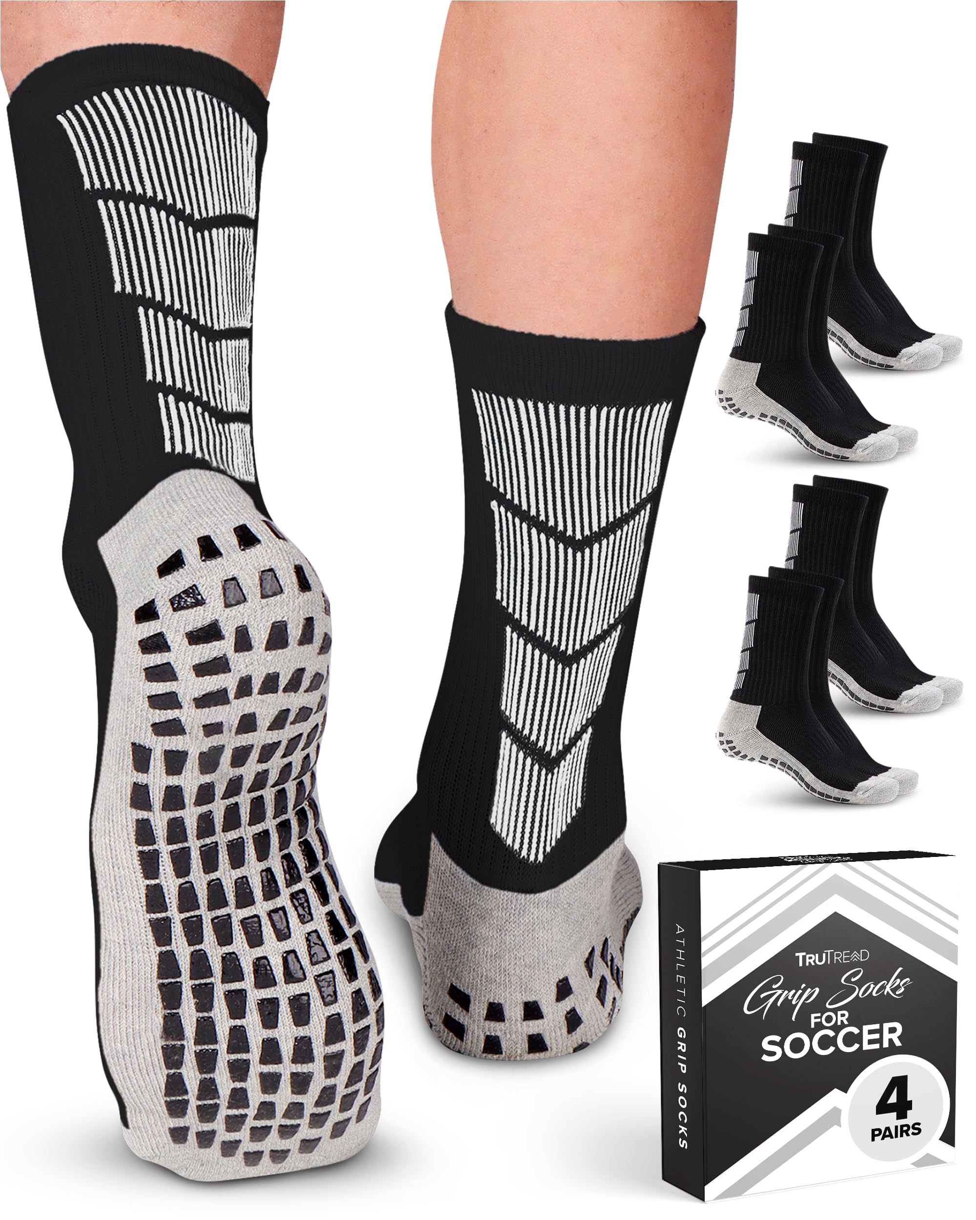 TruTread Soccer Grip Socks - 4 Paris Mens Grip Socks Soccer | Soccer Grip Socks Men | Soccer Socks Men | Non Slip Soccer Socks Mens