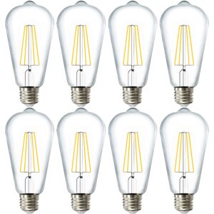 sunco 8 pack 60w vintage led edison bulbs equivalent 8.5w cri92 800 lumens, dimmable st64 filament 3000k warm white e26 medium base light bulbs high brightness clear glass waterproof ul