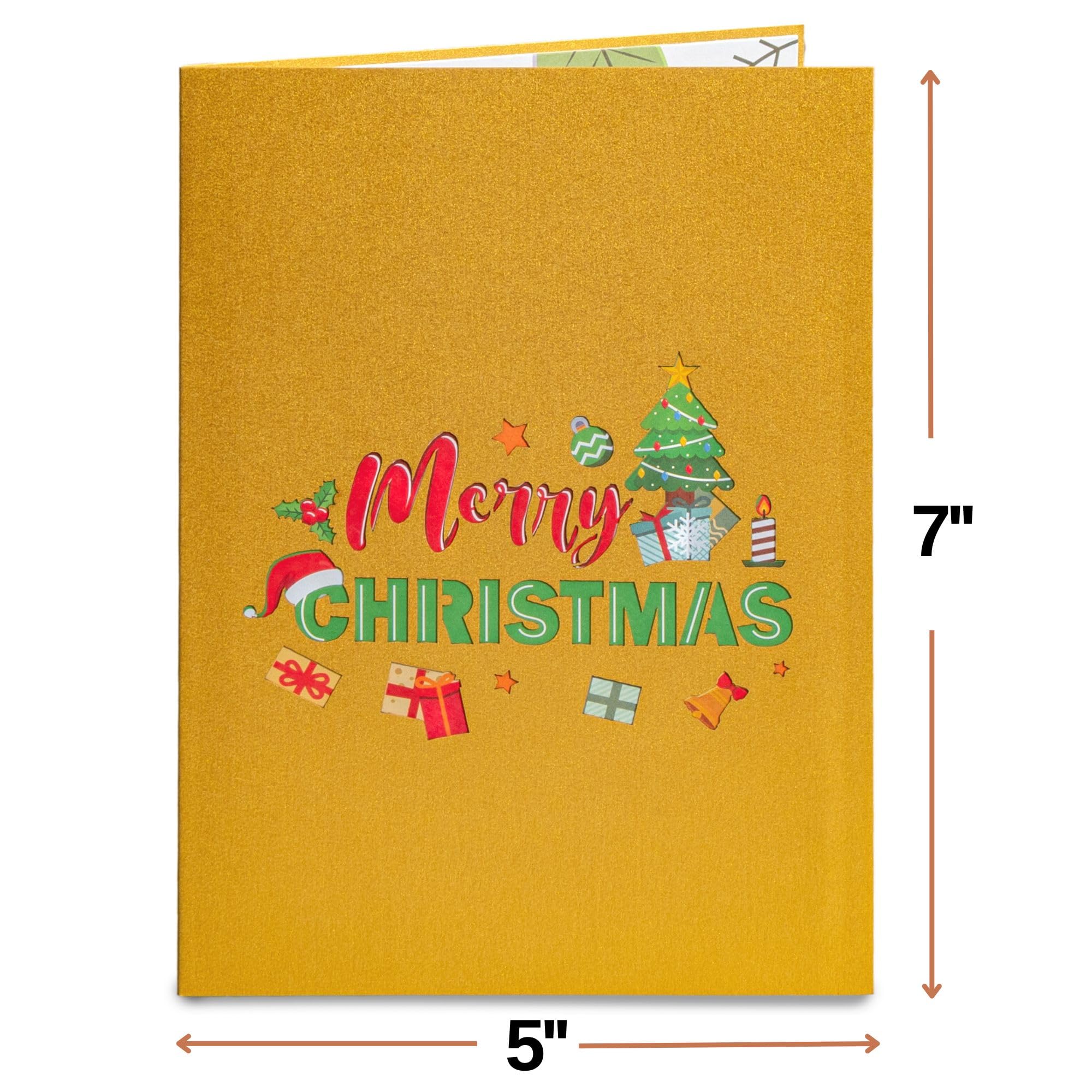 Paper Love Merry Christmas Pop Up Card, Handmade 3D Popup Greeting Cards, Gift For Christmas or Holidays, 5" x 7" Cover - Includes Envelope and Note Tag