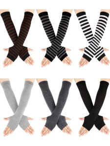 geyoga 6 pairs women long fingerless gloves winter knitted wrist arm warmers stretchy thumb hole gloves gift