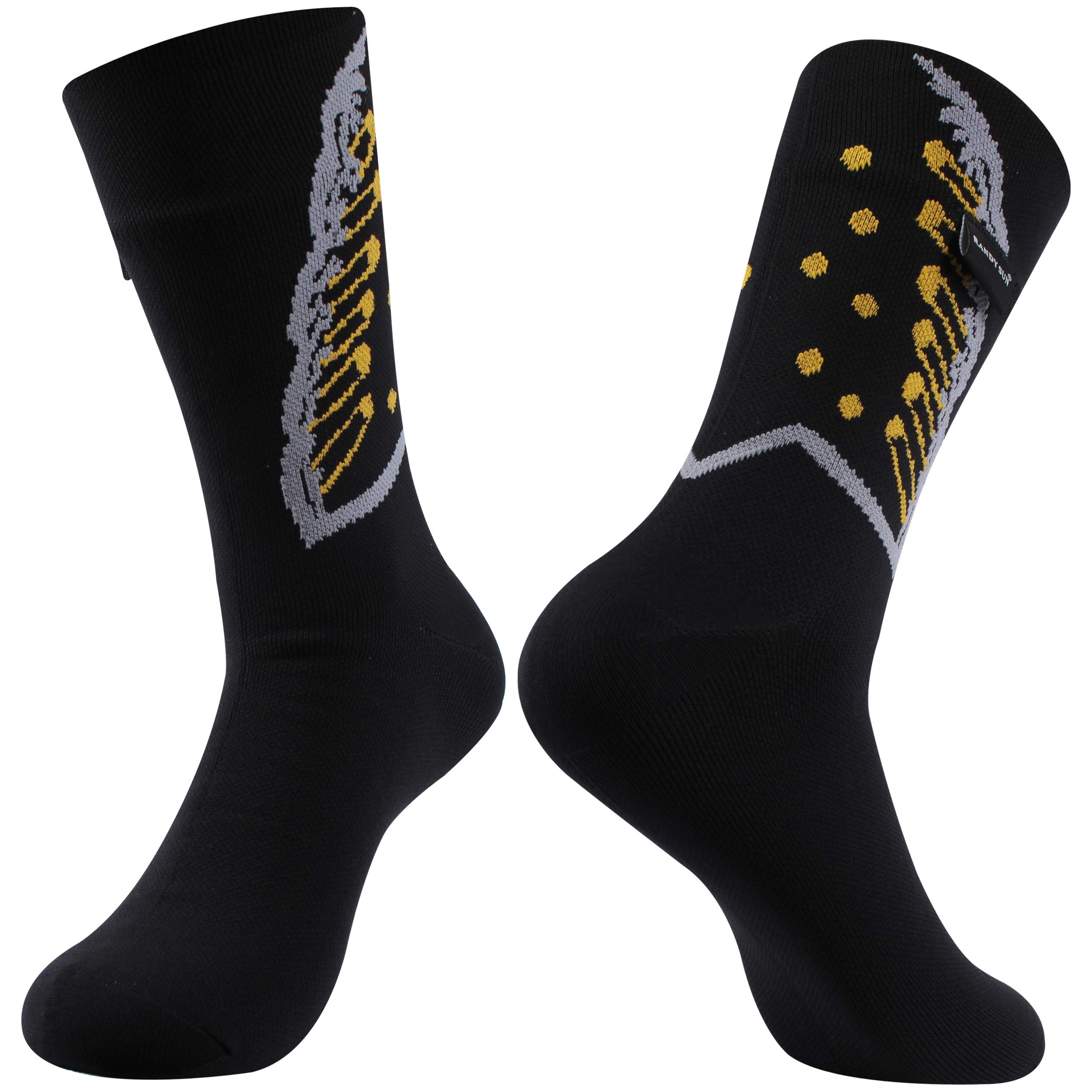 Waterproof Merino Wool Hiking Socks, RANDY SUN Unisex All Weather Performance Outdoor Sport Breathable Dry Healthy Socks Black Gray Yellow S 1 Pair