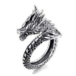 3D Ouroboros Ring 925 Sterling Silver Snake Serpent Thai Dragon Tribal Eating Tail Mayan Cobra Stainless Diamond Leviathan Poseidon Coiled Dragon Sea Beach GOT Chrome Carbon (ouroboros) (S925)