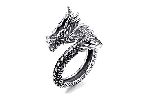 3D Ouroboros Ring 925 Sterling Silver Snake Serpent Thai Dragon Tribal Eating Tail Mayan Cobra Stainless Diamond Leviathan Poseidon Coiled Dragon Sea Beach GOT Chrome Carbon (ouroboros) (S925)