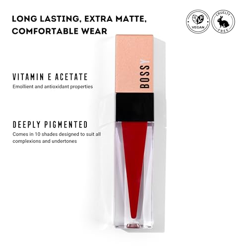 Bossy Cosmetics Liquid Lipstick for Women, Long Lasting All Day Wear, Matte, Vegan & Cruelty-Free, Hydrating, Healthy & Full Lips, Paraben Free, Oprah's Favorite Things 2023 (FAITH - RED COLOR)