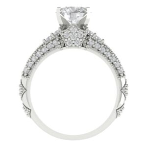 1.99 ct Round Cut Clear Simulated Diamond 14k White Gold Solitaire W/Accents Wedding Engagement Bridal Ring Band Set Sz 6