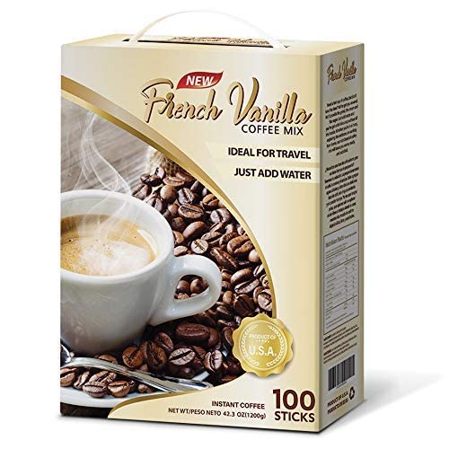 Café Mazel Instant Coffee - French Vanilla, Instant Coffee Mix, 3 in 1 Instant Coffee, 100 Sticks