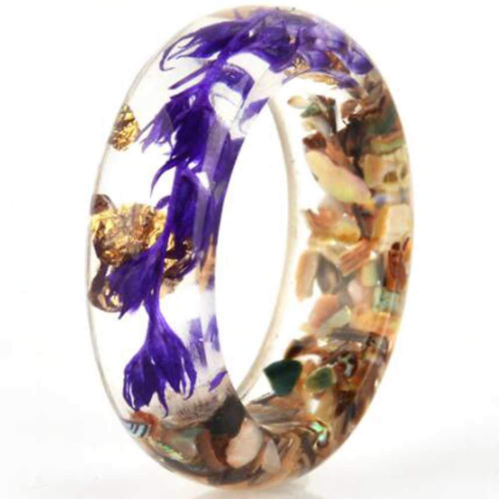 Jude Jewelers Transparent Acrylic Resin Dry Flower Candy Color Wedding Band Party Ring (Purple, 9)