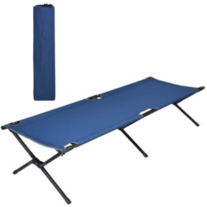 gymax folding camping cot, heavy duty portable military cot with oxford fabric, foldable camping bed for outdoor camping hunting indoor office nap (blue)