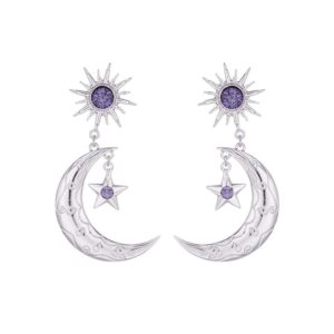 Sun Star Moon Drop Dangle Earrings for Women Sun Moon Crescent Rhinestone Stud Earrings Bohemian Jewelry (Silver)