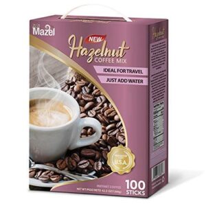 Café Mazel Instant Coffee - Hazelnut, Instant Coffee Mix, 3 in 1 Instant Coffee, 100 Sticks