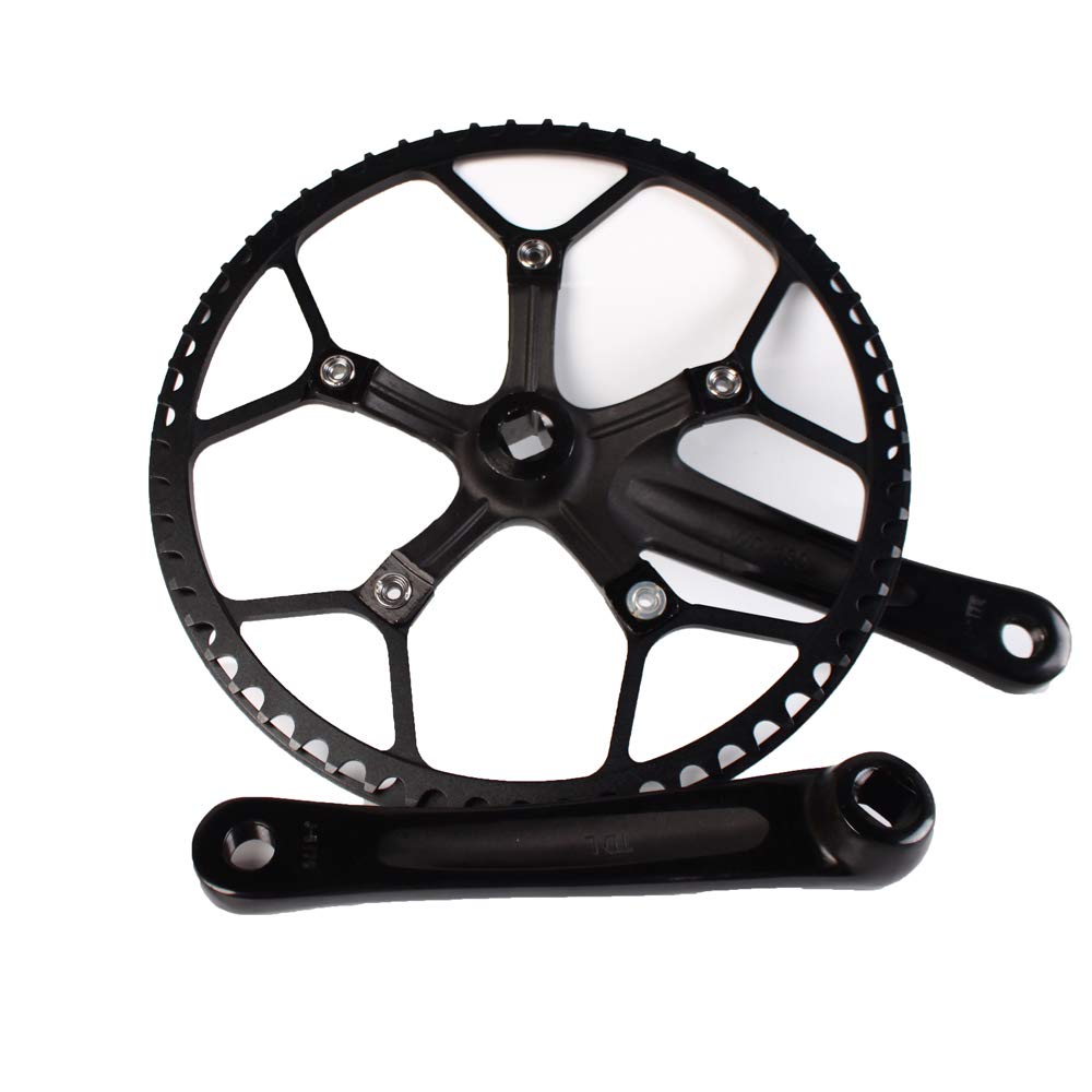 Folding Bike 130 BCD Crank, Round Single Speed Chainring 45T 47T 53T 56T 58T, Bicycle Black Aluminium Alloy Ultralight Sprocket Crankset, Fit 14'' 16'' 20'' Folding Bike