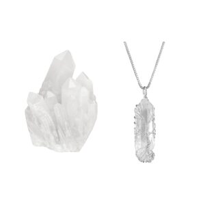 top plaza bundle - 2 items: healing rock crystal clear quartz cluster mineral geode druzy specimen & tree of life wire wrapped clear quartz point pendant