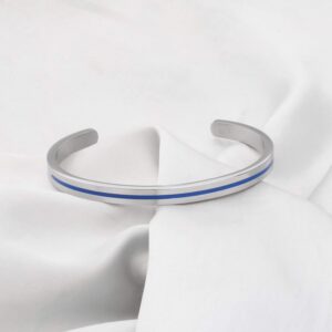 KUIYAI Thin Blue Line Cuff Bangle Stainless Steel Jewelry Gifts for Women Female Officer (Blue)