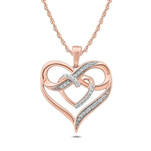 cali trove double heart infinity pendant for women (rose gold) | 1/10cttw real white diamonds necklace for women | double heart pendant gift for her | mother's day gift for mom | jewelry for women