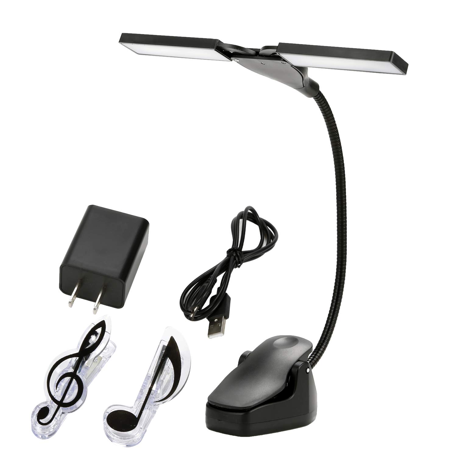 STARTOGO LED Music Stand Lights Rechargeable - 28 LEDs Clip Light with 3 Brightness Levels,1800mAh Li-ion Desk Clip Lamp,Eye-Caring,Perfect for Night Reading,Instrument Practise